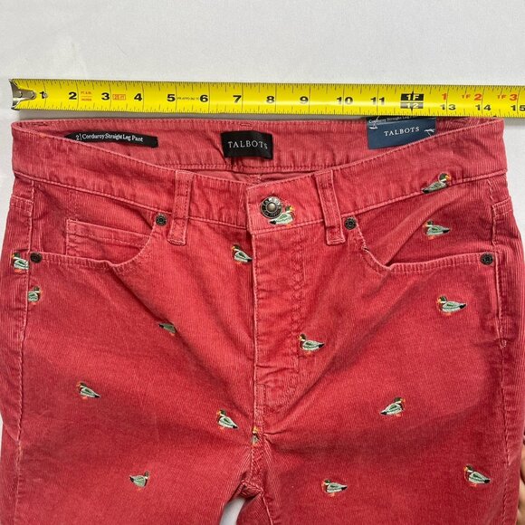 NWT Talbots Size 2 Stretch Embroidered Mallard Ducks Corduroy Straight Leg Pants - Picture 6 of 13